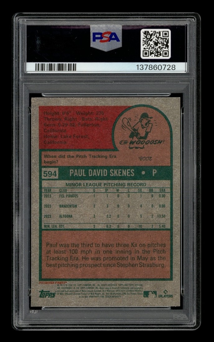 2024 Topps Heritage: #594 Paul Skenes PSA 10 GEM MINT view 2