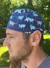 Cats in scrubs navy blue vet cat skull scrub surgical OR hat surgery cap mens