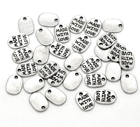 Love Charm Handcraft Tags - 50pcs - Made with Love - 11 x 8mm Antique Silver