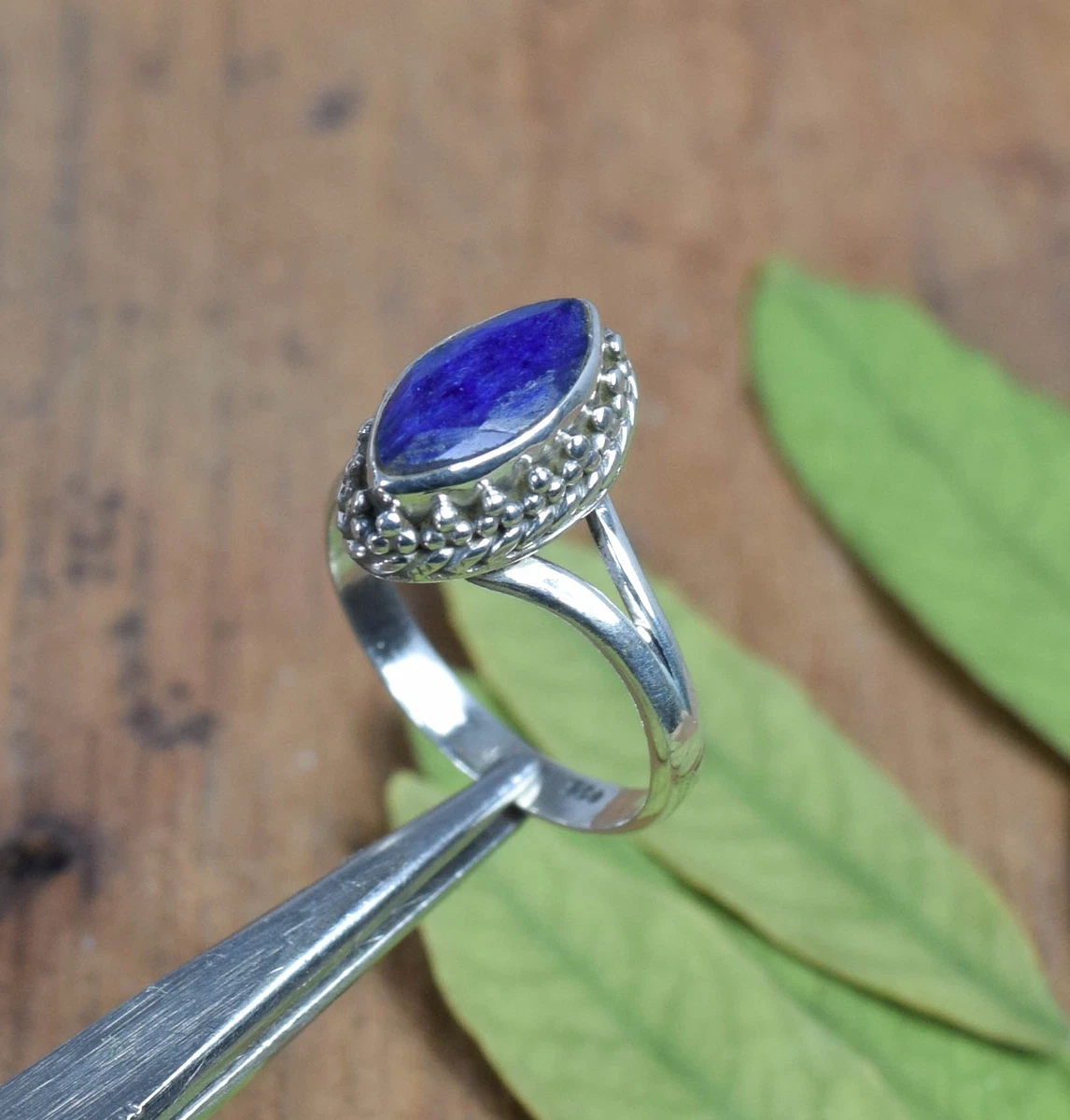925 Solid Sterling Silver Cut Blue Simulated Sapphire Ring 4 us