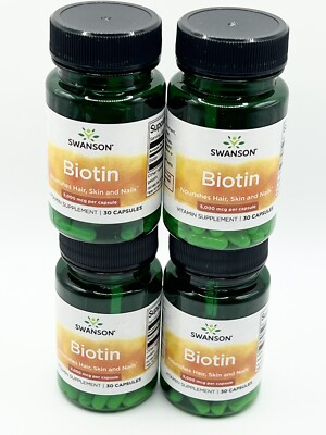 Swanson Biotin Hair, Skin & Nails, Lot Of 4 -  5,000Mcg 30 Capsules X4