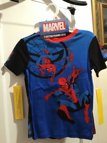 Marvel Spiderman Boys 2 Cotton Pajamas Sets Short Sleeve & Shorts Sz 10 NWT