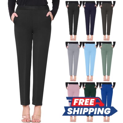 Women's 3/4 Cropped Trousers - Half Elastic Waist, Pleated Front | UK Sizes 8-24 | EBTISAM