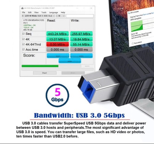 USB B 3.0 to USB A 3.0. Extension Adapter 5Gbps | Male to Female - Picture 6 of 6
