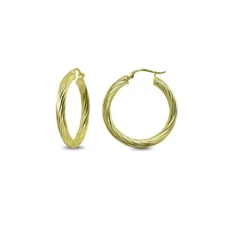 3x25mm Twist Round Click-Top Polished Gold Plated 925 Silver Small Hoop Earrings