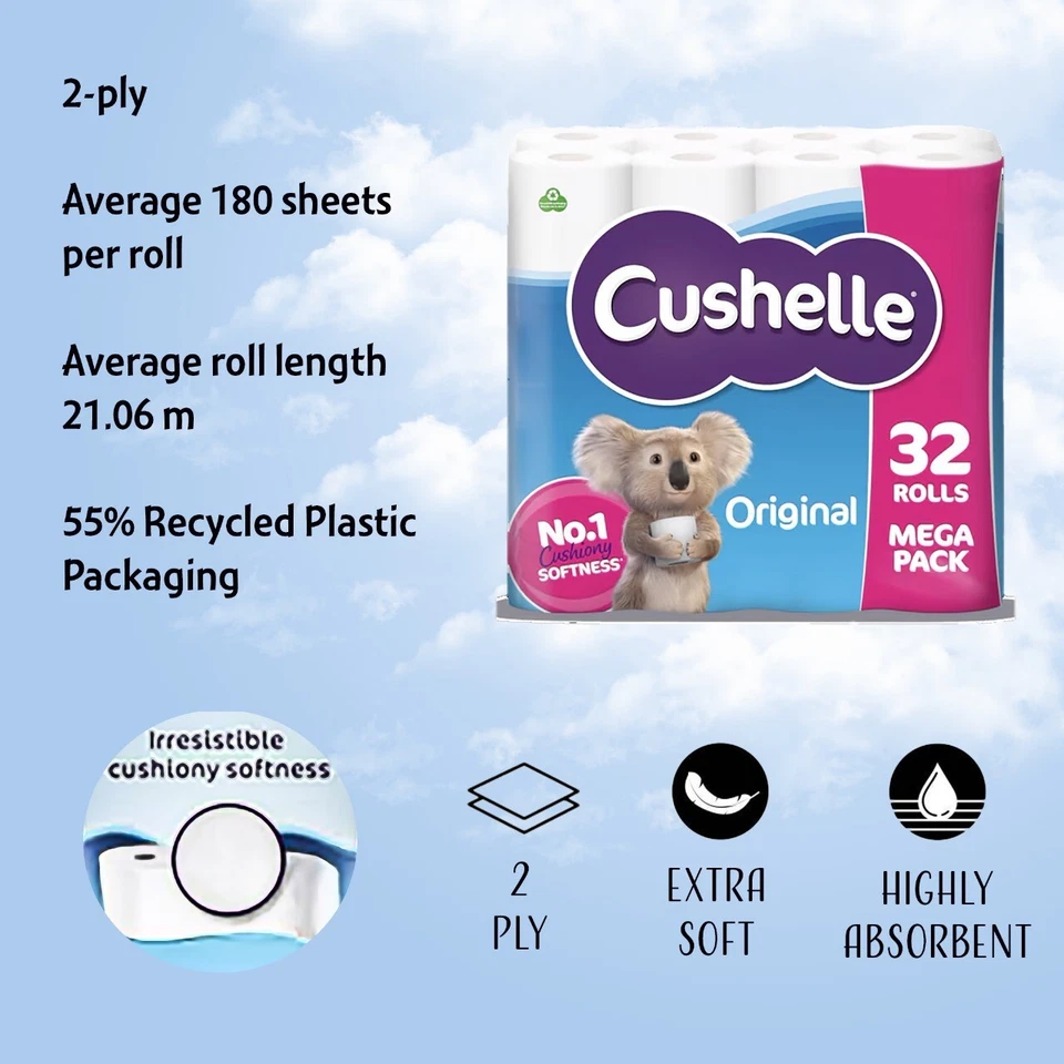 Cushelle Original Soft 2 Ply White Toilet Roll Tissue Paper Bulk Buy- 32 Bargain - Image 3 of 3
