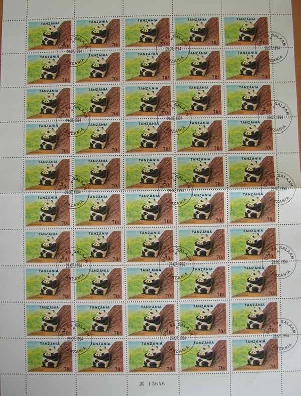 TANZANIA ANIMALES PÁJARO PANDA KOALA ELEFANTE MARINO DELFÍN 6 HOJAS COMPLETAS Foto 3 de 4