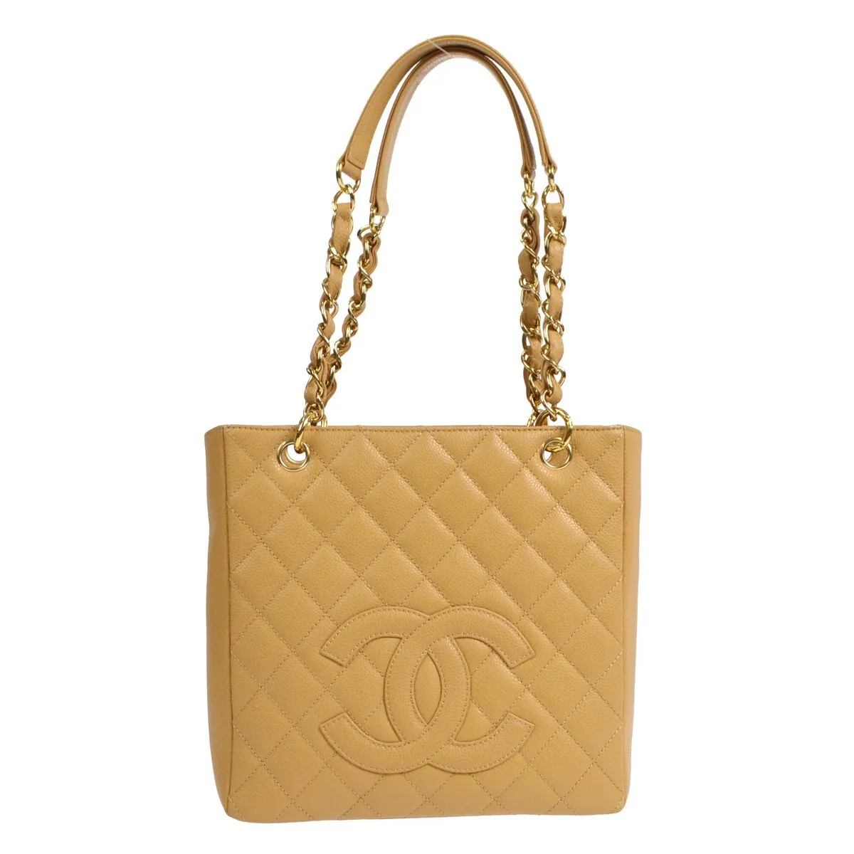CHANEL Petite Shopping Tote PST Chain Hand Tote Bag Beige Caviar