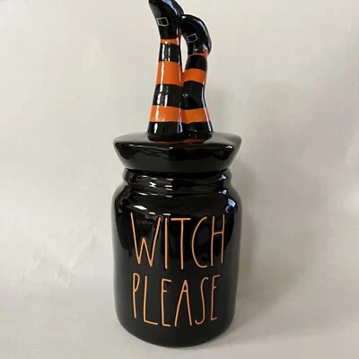 Rae Dunn Halloween Witch Please Canister With Leg Topper Black Orange