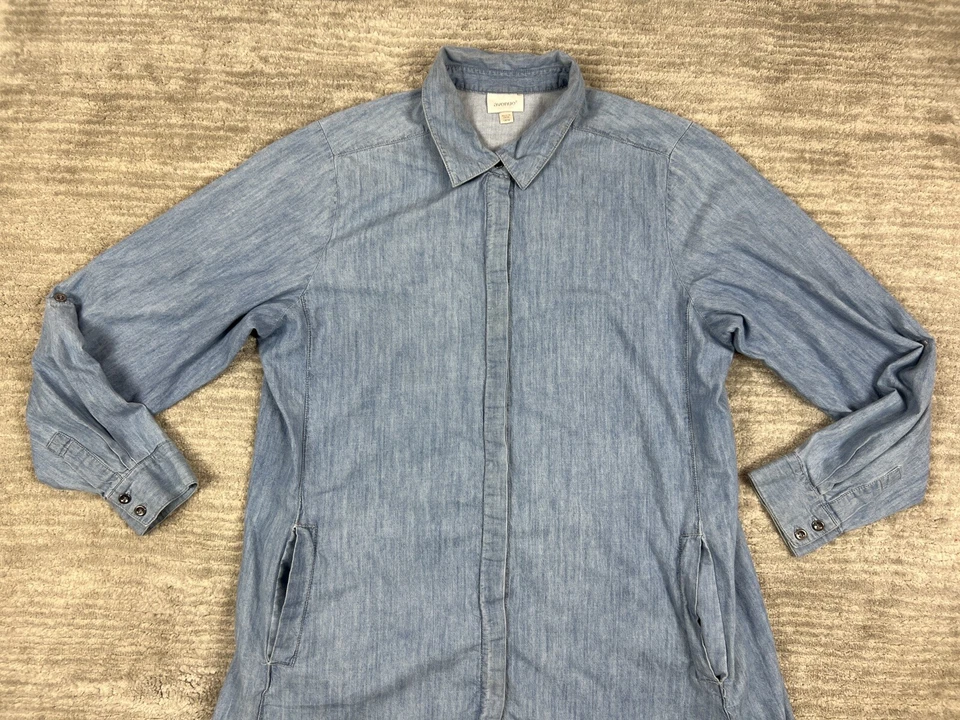 Avenue Top 女式 14-16 蓝色布纽扣短袖上衣口袋 — 第 2/4 张图片