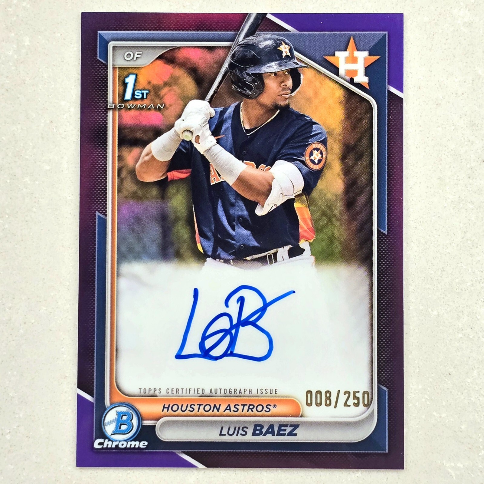 2024 Bowman Chrome Luis Baez #/250 1st AUTO True Purple Refractor Astros SP