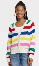 NEW Mickey Mouse Womens Button Down Jacquard Knit Disney Striped Cardigan Sz XL