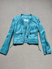 Gf Ferre Women Turquoise Leather Jacket Size 30/44 Uk12 Us 8
