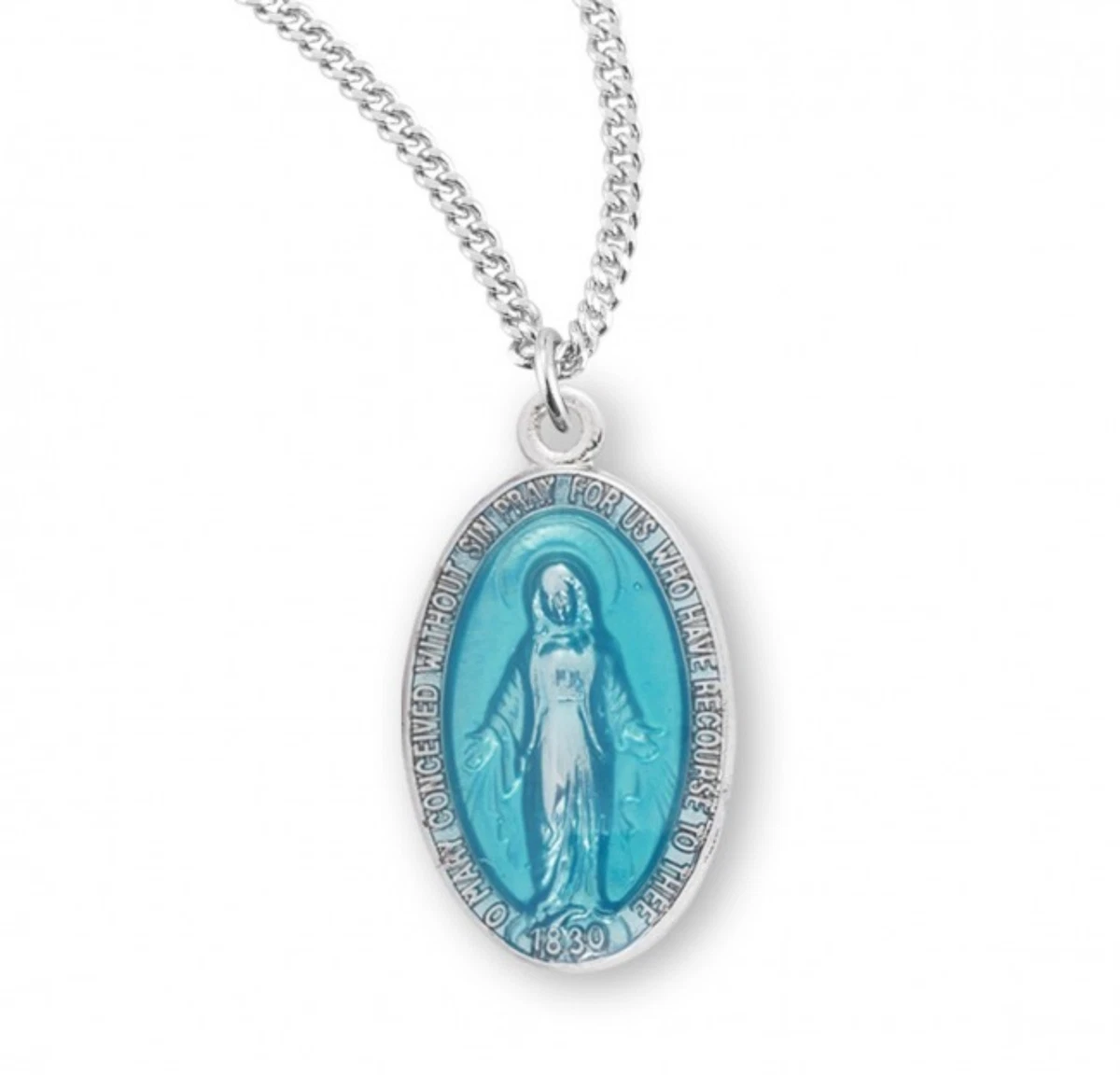 Blue miraculous medal deals necklace