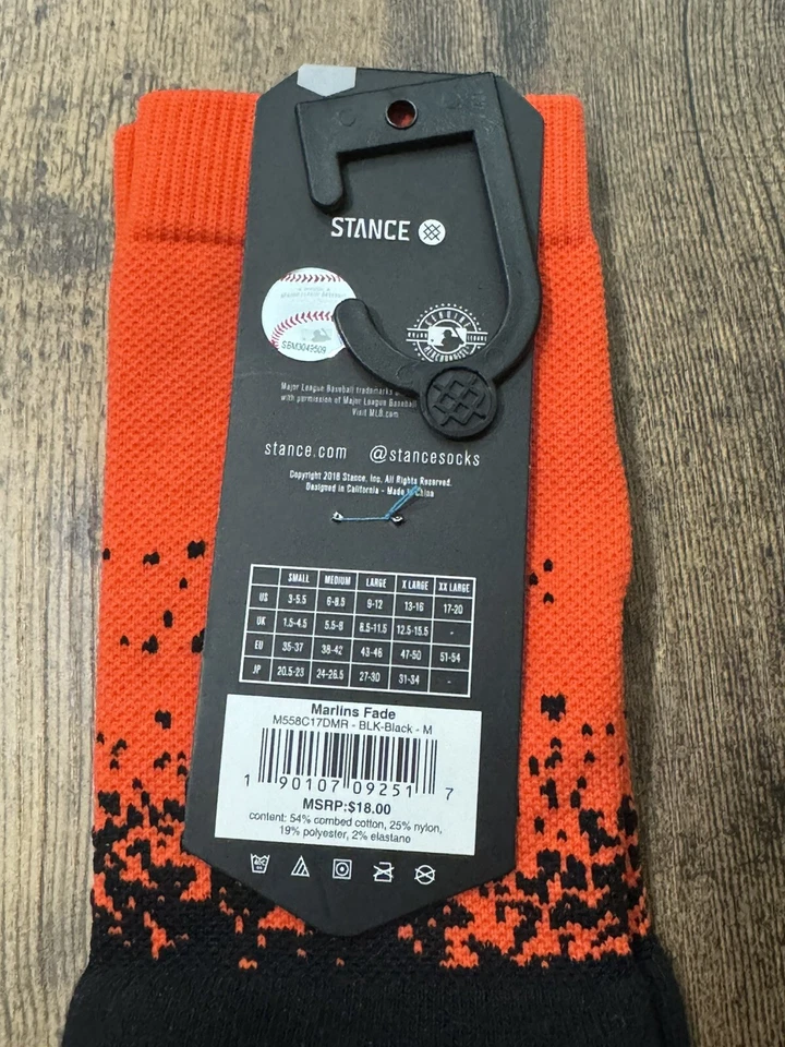 Meias masculinas STANCE MLB Miami Marlins Stadium laranja desbotada preta tripulação NOVAS M 6-8.5 - Imagem 4 de 4