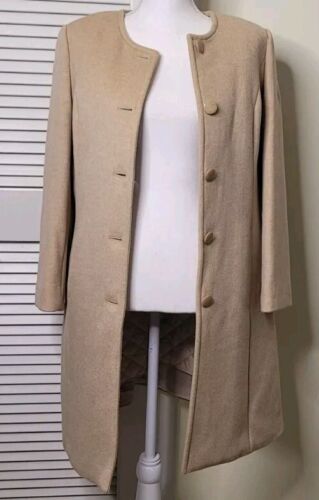 St John Womens Angora Wool Cashmere Trench Coat Tan Camel Melange Jacket Sz4 NWT - Picture 2 of 16