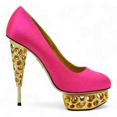 Charlotte Olympia Objets D'Art Gold Sculptured Heel Pumps | Pink NEW $1150 38