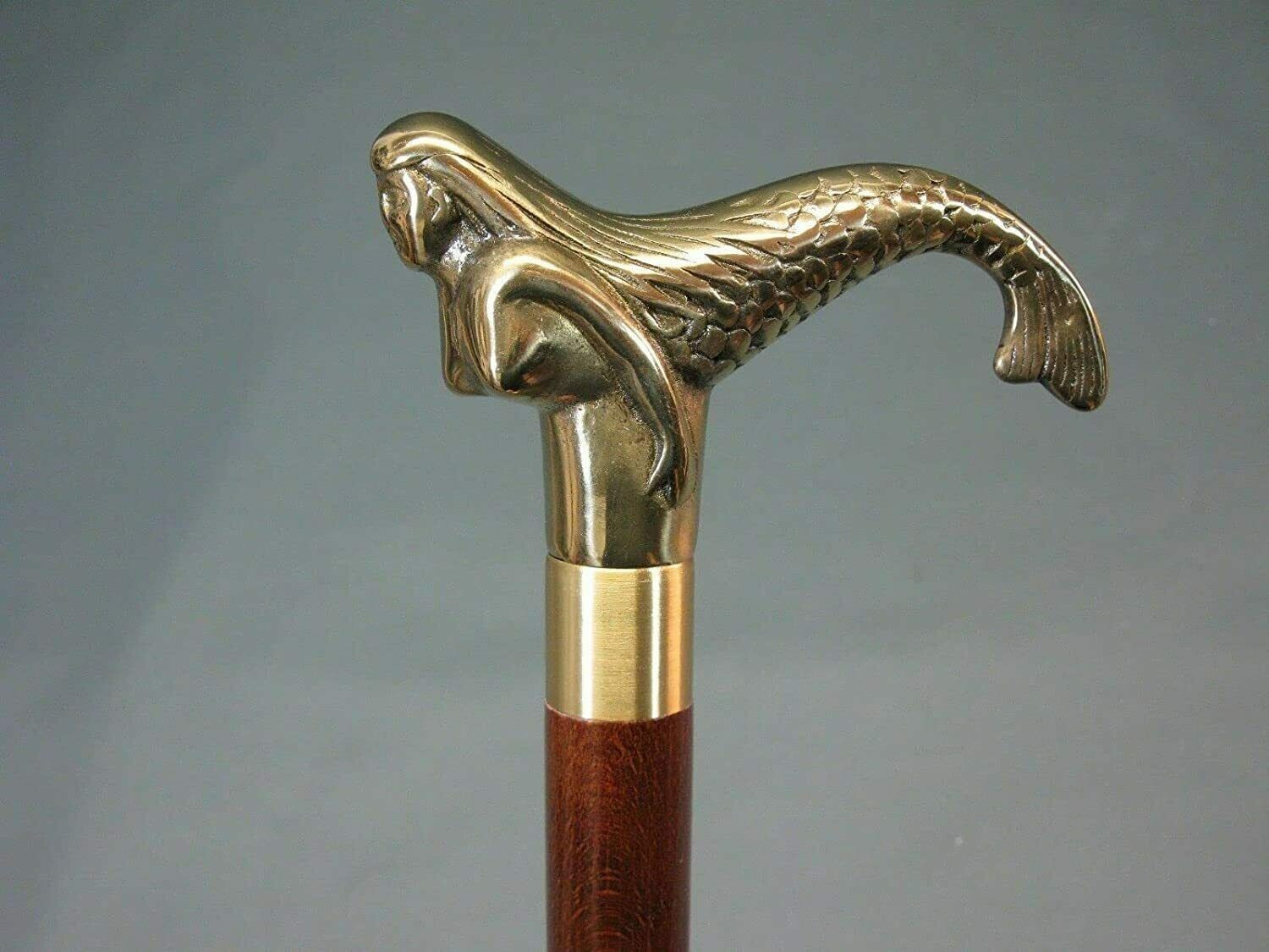 Vintage Solid Brass Head Cane Handle Walking Stic… - image 8