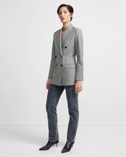 Theory Double Breasted Micro Houndstooth Wool Blend Blazer Uk 8 Bnwt Rrp £575