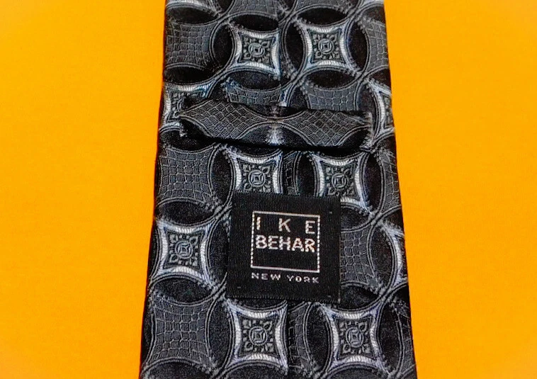 IKE BEHAR MADE IN U.S.A. BLACK/WHITE/SILVER GEOMETRIC TIE - TIES - DESIGNER TIES - Image 3 of 3