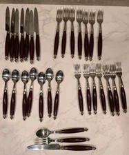 Mikasa Italy Country Living Burgundy Flatware Silverware Services for 7 READ! 