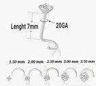 14K White Gold 20GA Twisted End Nose Stud, Diamond , Moissanite,LAB GROWN.