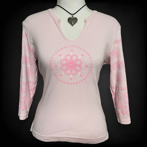 vintage 90s y2k pink glitter mandala boho cyber fairy preppy graphic top S/M