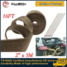 2" x 16FT Roll Titanium Header Turbo Pipe Manifold Exhaust Heat Wrap Tape 5 Ties
