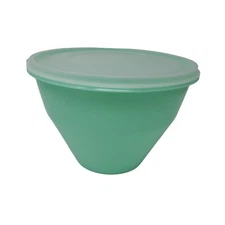 Vintage Crisp It Lettuce Bowl Jadite Green Spike Bowl Lid with Woman's Face 60s?