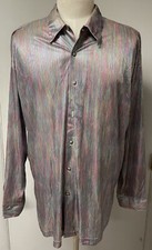 Vintage MONZINI Collection Men's Metallic Rainbow Disco Rayon LS Shirt Size XL