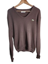 Lacoste Brown Sweater Crew Neck Pullover Varsity Jumper Logo Mens Size Large