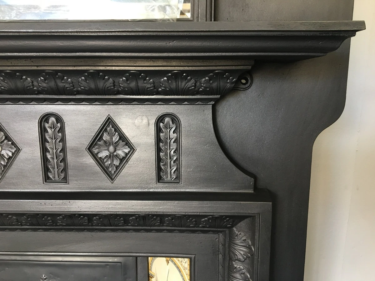 Antique Edwardian Cast Iron Fireplace Overmantel Tiled Insert Surround  (QP128) | eBay