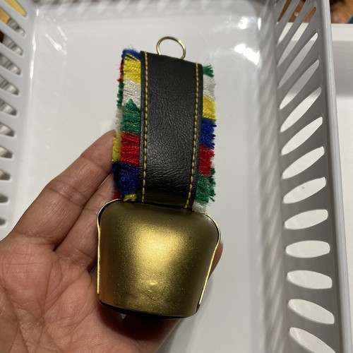 VTG Switzerland / German Souvenir Cow Bell w/Fringe Strap/ Brass Details Floral - Picture 5 of 8