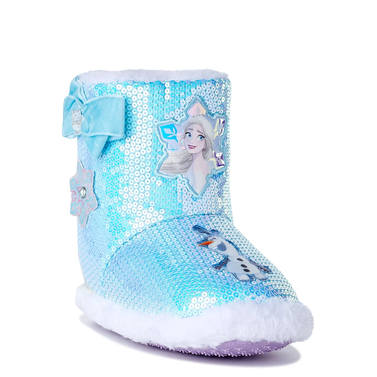 DISNEY FROZEN ELSA OLAF Rubber Bottom Sequin Boot Slippers Girls