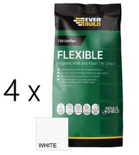 4 x Everbuild 730 Uniflex Hygienic Tile Grout White 2.5kg