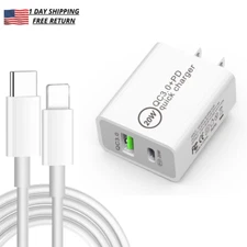 Dual Port 20W PD QC3.0 USB-C Fast Charger Adapter Cable For iPhone 14 13 12 Lot