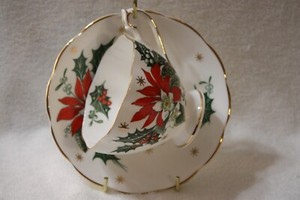 Queen Anne Footed FBC "Noel" Pattern Teacup & Saucer Hand Painted