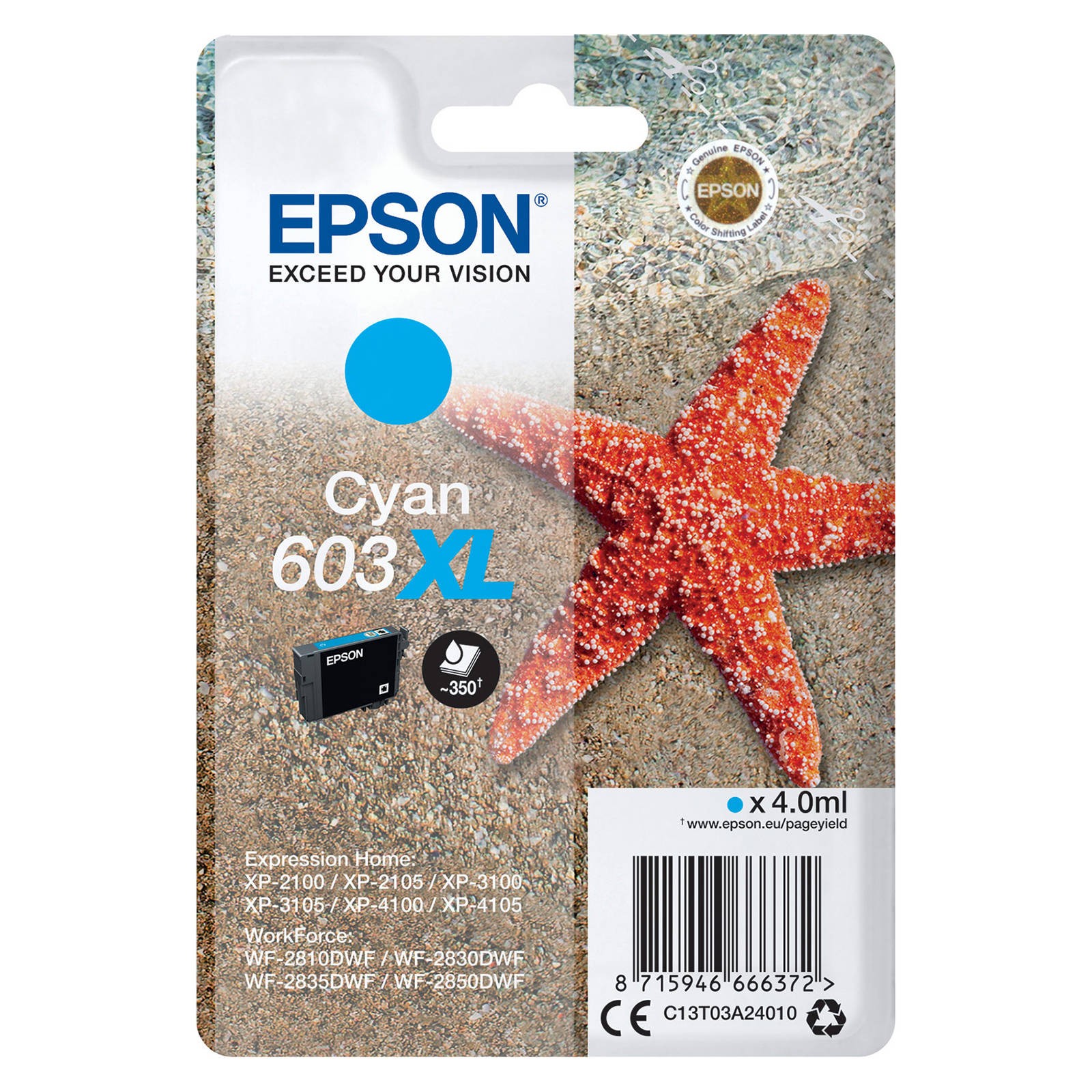 Epson Starfish 603XL Cyan Ink Cartridge C13t03a24010 Ep66637 Blue - Image 3