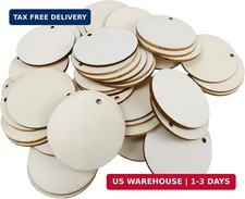 100 Pcs Unfinished Round Wooden Circles with Holes, 2-inch