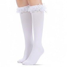 Lace Knees High Sock, Cute White Knee Highs Socks, Girl Cotton Knee High Socks