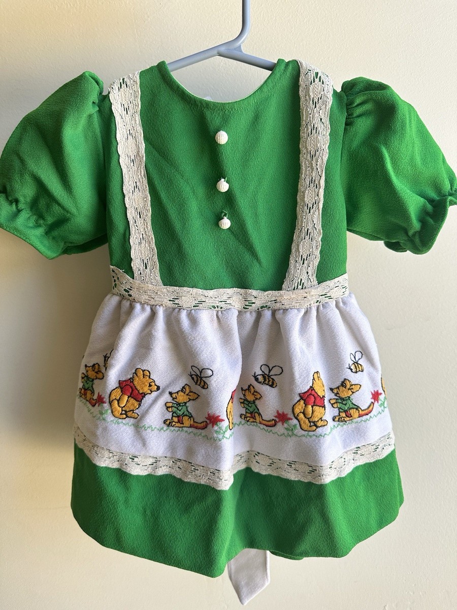vintage winnie the pooh dress Disney's Collection by Unique Pooh & Tigger Ha with the pleated skirt decorated with a blue sash band and ribbon Vintage 90's Winnie the Pooh