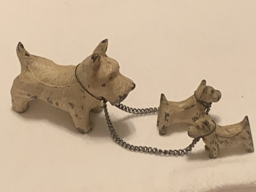 Vintage Metal Scottie Dogs Puppies On Chain Good Condition