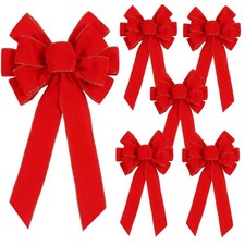 6 Pcs Red Christmas Bows Outdoor Decorations,12  x20  Large Velvet Wreath Bow ...