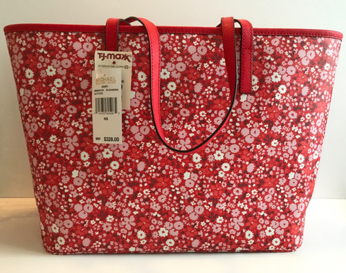 MICHAEL KORS EMRY DK SANGRIA LARGE TZ TOTE HANDBAG ZIPPERED TRAVEL PURSE FLORAL
