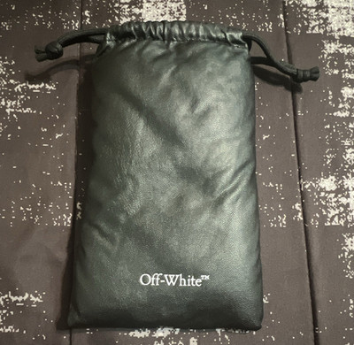 Off-White Black Faux Leather Drawstring Glasses Pouch Case Unisex
