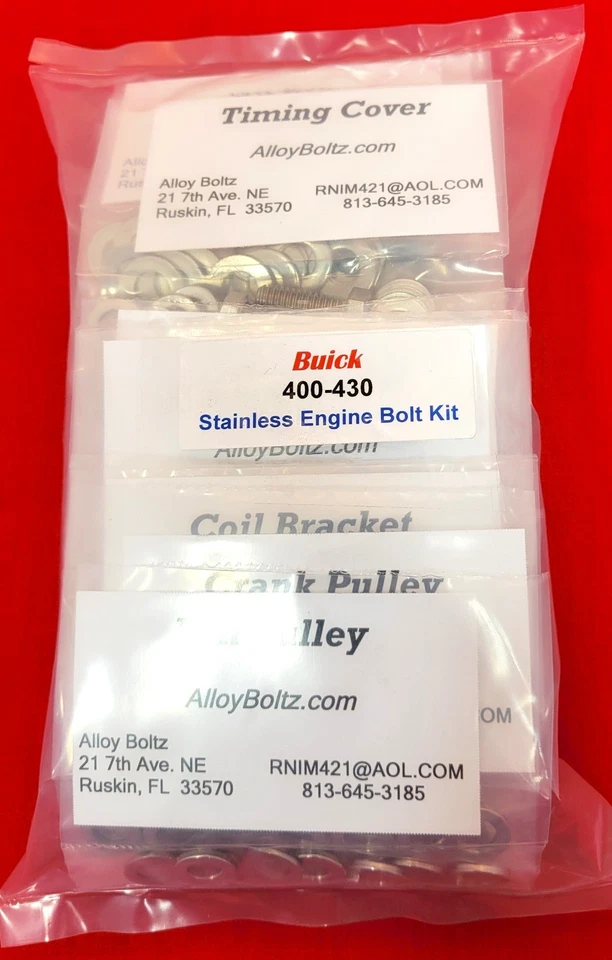 KIT TORNILLOS MOTOR BUICK ACERO INOXIDABLE BLOQUE GRANDE 400 430 JUEGO DE TORNILLOS HEXAGONALES RIVIERA Foto 3 de 4