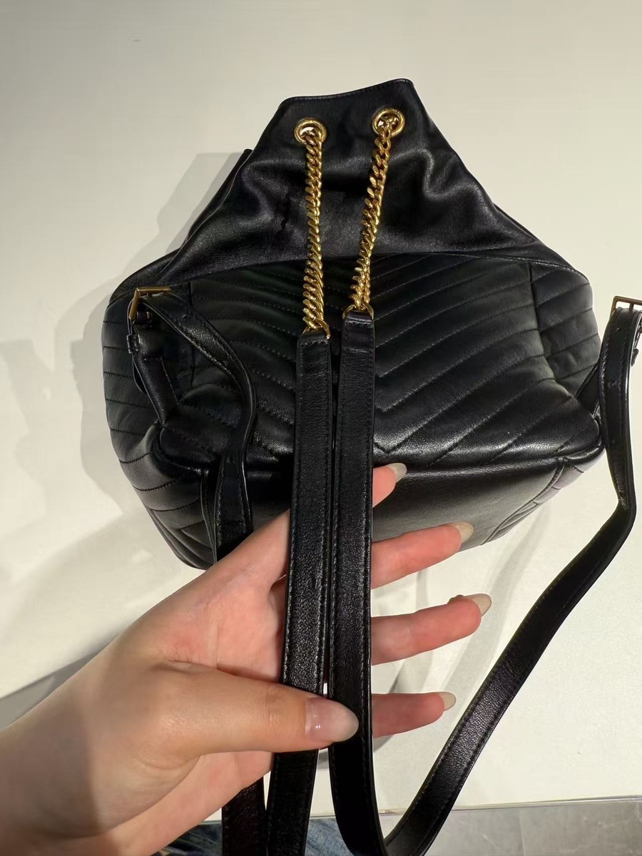 Saint Laurent Black Quilted Leather Backpack with Gold YSL Logo Yves-Saint-Laurent-Logo-  main image 3