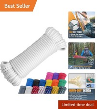 100ft 1/4" Polyester Rope Poly Strong Utility Cord, Clothes Line Flag Pole White