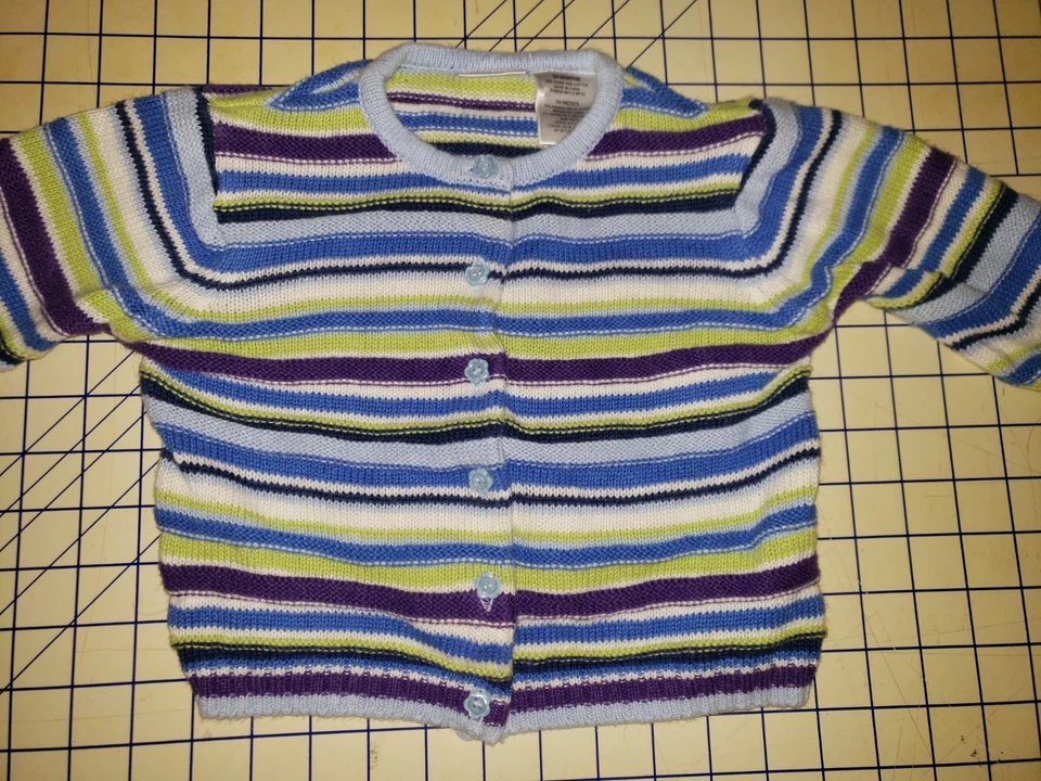 Kid Connection Button Cardigan Sweater 24 Months Girl Purple Blue Green Stripe - Image 2 of 4