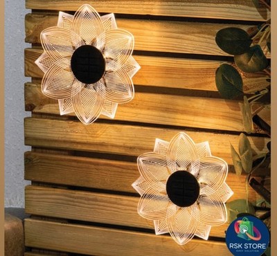 2 Stück große Solar Garten Ornament warme LED Blume Acryl Außen Hintergrundbeleuchtung Wandkunst